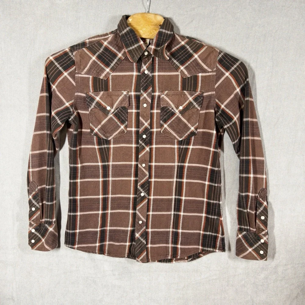 True Religion‎ Flannel Shirt Mens XL Blue Plaid Pearl Snap Western Long Sleeve